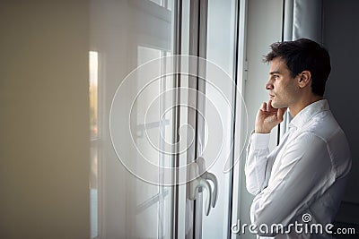 Young businessman focusing and preparing Stock Photo