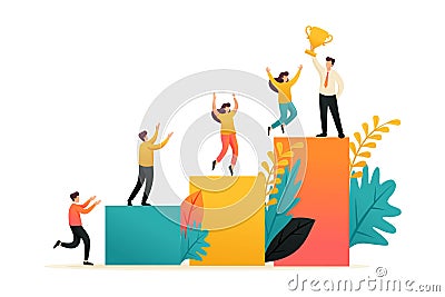 Young businessman has achieved success, ladder of success, Leadership. Flat 2D character. Concept for web design Vector Illustration