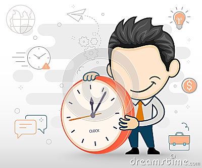 Flat design of young businessman holding clock Vector Illustration