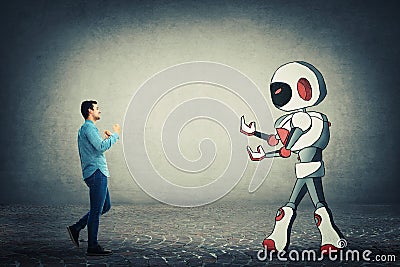 Fight against robot Stock Photo