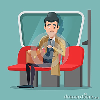 Young Businessman Inside Metro Vector Illustration