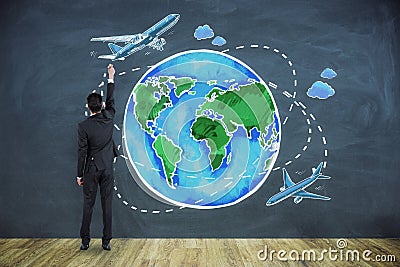 Businessman with tourism sketch Stock Photo