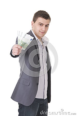 Young Businessman Offering Money Stock Photo