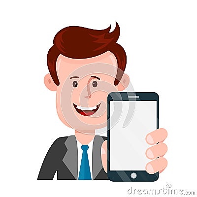 Young businessman person holding smartphone Vector Illustration