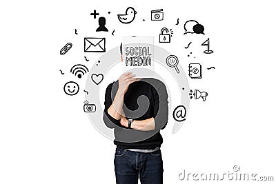 Young businessman present social media communication concept Stock Photo