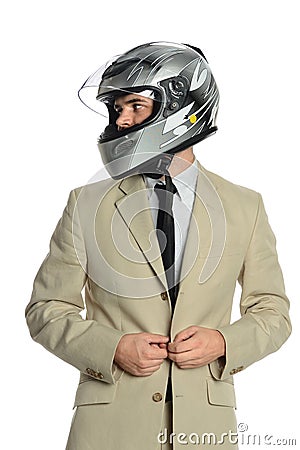 Young Businessman with Racing Helmet Stock Photo