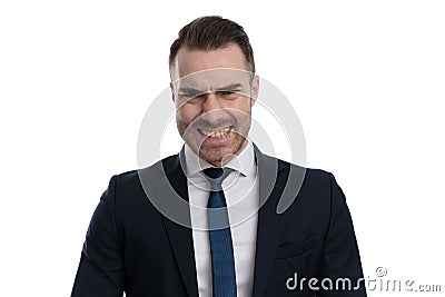 Young businessmanâ€™s reaction to someone getting hurt Stock Photo