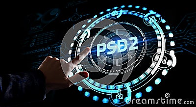 Young businessman select the icon PSD2 on the virtual display Stock Photo