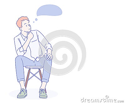 Young businessman sitting on a chair thinking. Hand drawn Vector Illustration