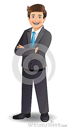 Young businessman standing with folded arms Vector Illustration