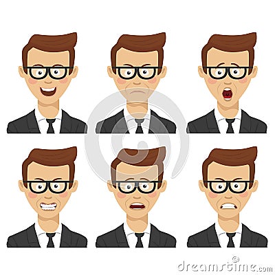 Young businessman with various avatar expressions set. Flat illustrations Vector Illustration