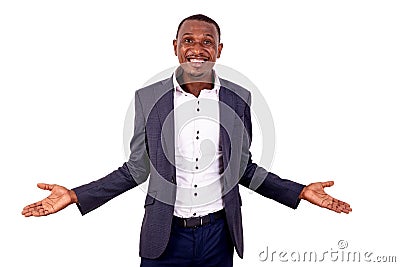 Young businessman wondering smiling Stock Photo