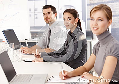 Young businessteam listening presentation Stock Photo