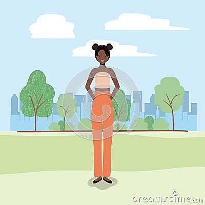 Young businesswoman black on the park Vector Illustration