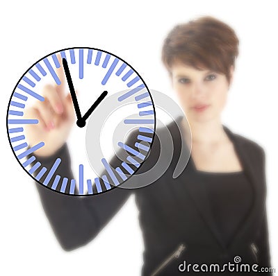 Young businesswoman with clock isolated Stock Photo