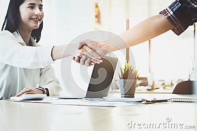 Young businesswoman collaborate with partners to increase their business investment network for Plans to improve quality Stock Photo