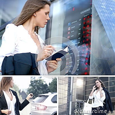 Young businesswoman in different situations Stock Photo