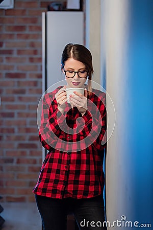 Young businesswoman at home interior Stock Photo