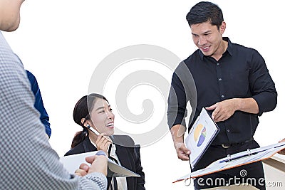 Young businesswoman sign a document and meeting with business Stock Photo