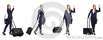 The young businesswoman with suitcase isolated on white Stock Photo