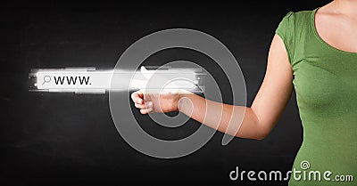 Young businesswoman touching web browser address bar with www si Stock Photo