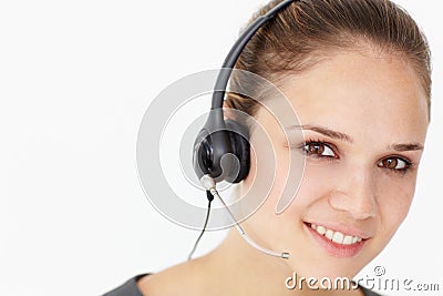 Young businesswoman wearing headset Stock Photo