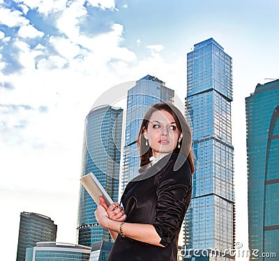 Young businesswomen with diary in her hands Stock Photo