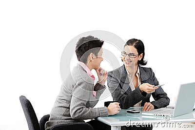 Young businesswomen talking Stock Photo