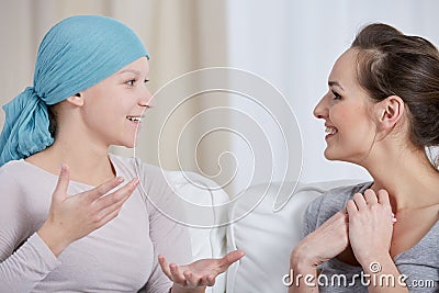 Young cancer woman with friend Stock Photo