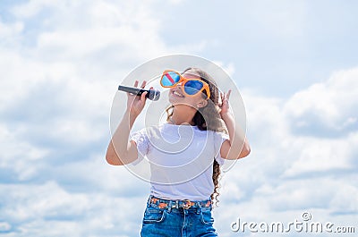 Young and carefree. Singing Songs in karaoke. Lifestyle and People Concept. make your voice louder. Music and life. teen Stock Photo