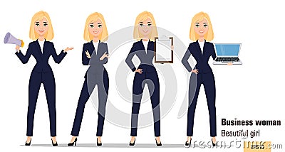 Young cartoon businesswoman set. Vector Illustration