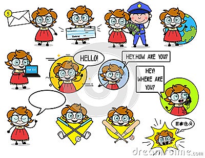 Young Cartoon Intelligent Girl Character - Various Concepts Vector illustrations Cartoon Illustration