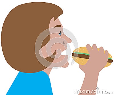 Cartoon Woman Eating a Hamburger Vector Illustration