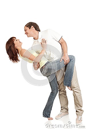 Young casual couple dancing. Stock Photo