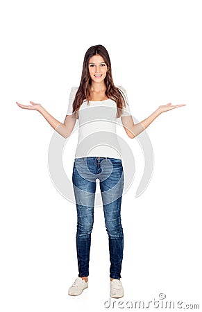 Young casual girl with the arms out extended Stock Photo