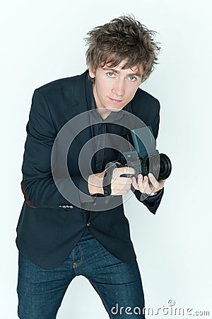 Young Casual Male Photographer Stock Photo