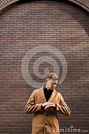 Man watch time late waiting anxious worried Stock Photo