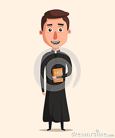 Young catholic priest. Cartoon vector illustration. Vector Illustration