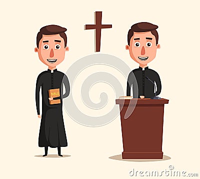 Young catholic priest. Cartoon vector illustration. Vector Illustration