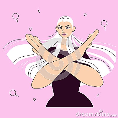 Young Caucasian blonde woman gesturing Break The Bias Vector Illustration