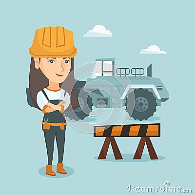 Young caucasian builder with arms crossed. Vector Illustration