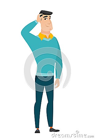 Young caucasian businessman scratching his head. Vector Illustration