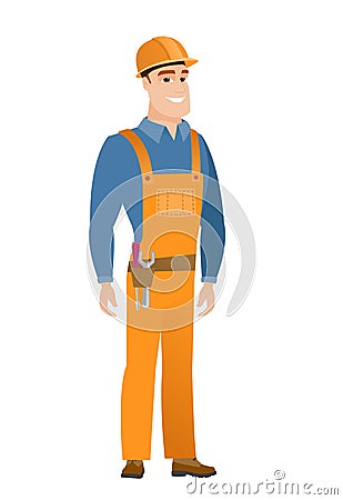 Young caucasian confident builder. Vector Illustration