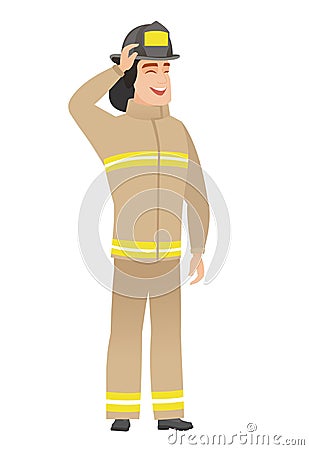 Young caucasian firefighter in uniform. Vector Illustration