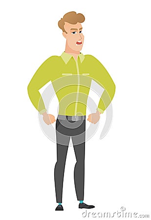 Young caucasian furious businessman screaming. Vector Illustration