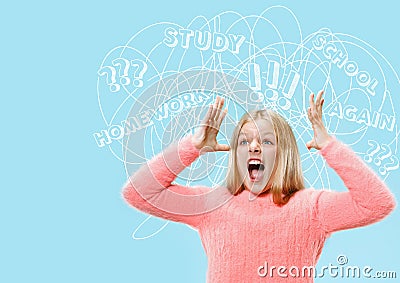 Young caucasian girl with mixed thoughts Stock Photo