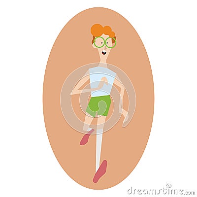 Young caucasian hipster man.Happy sportsman running outdoors. Cartoon Illustration