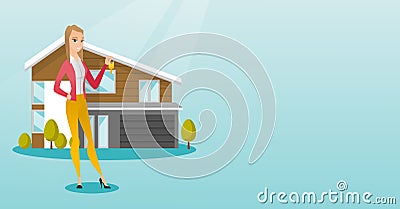 Young caucasian homeowner with key. Vector Illustration