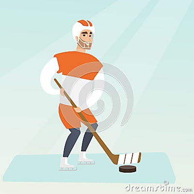 Young caucasian ice hockey player. Vector Illustration
