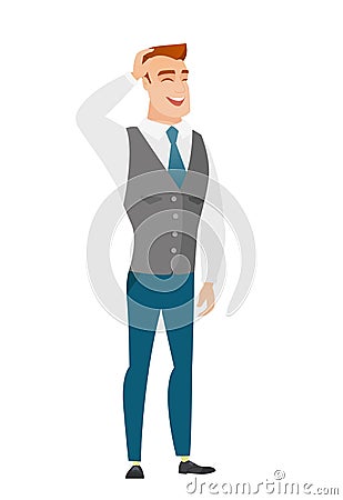 Young caucasian office worker laughing. Vector Illustration